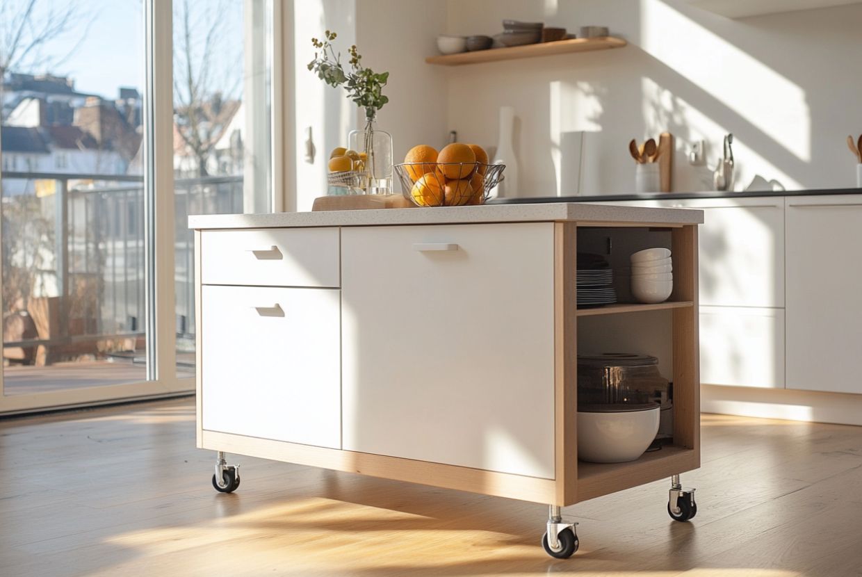 Short on kitchen space? Discover how mobile islands combine design and functionality in small kitchens.